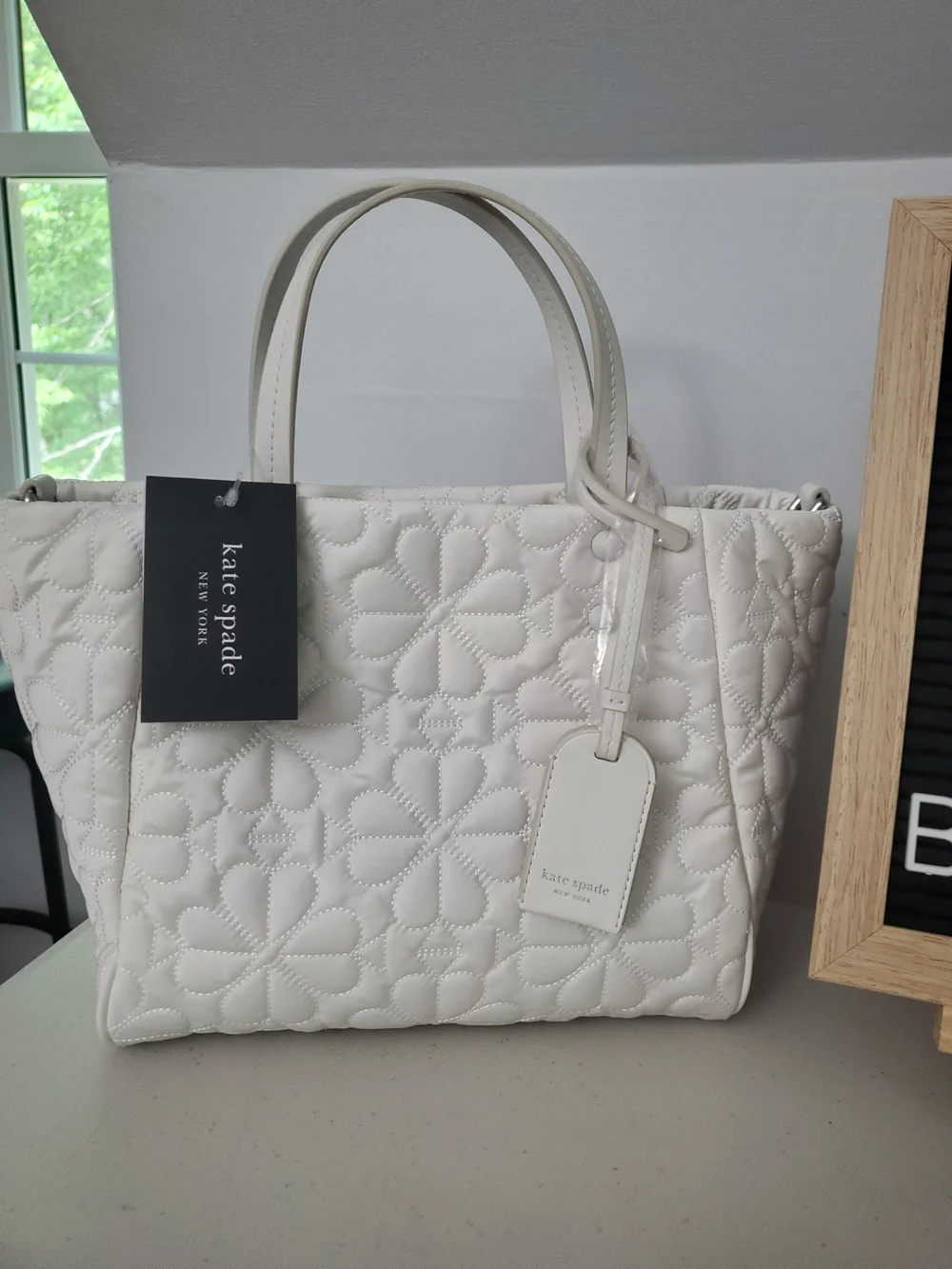 kate spade Tilly White Quilted Small Tote Bag with Detachable Strap. NWT.